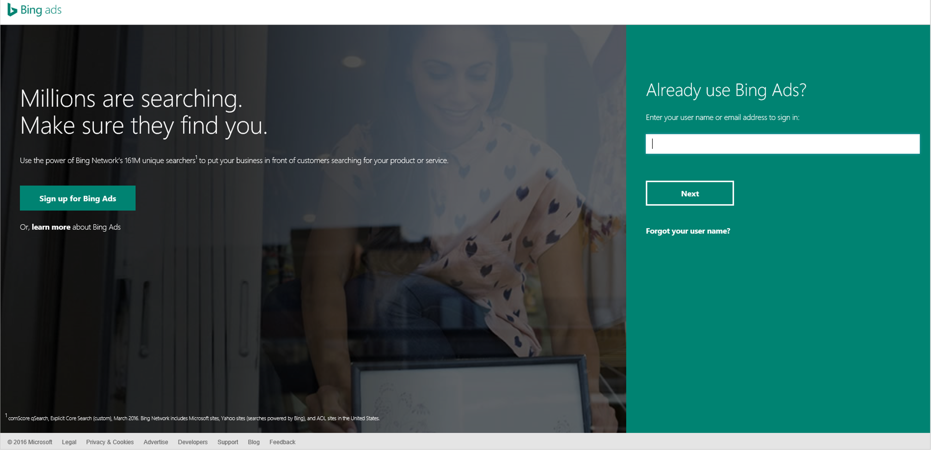 An early concept for the new sign-in page, split into a headline and photo on the left and a sign-in form on the right.