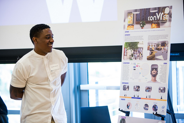 The conVRse team accepting a Best in Show award at the Capstone Presentation.