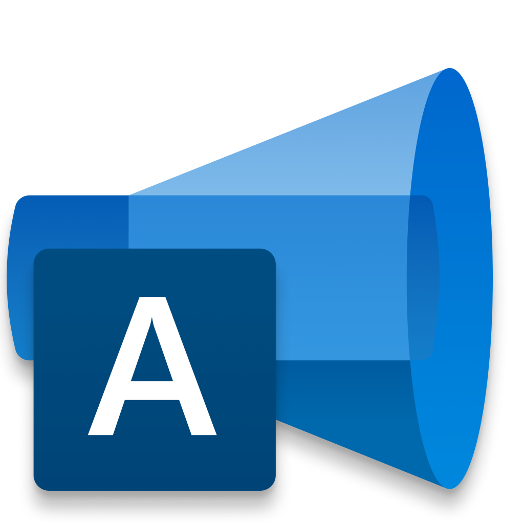The new Microsoft Advertising app icon: a blue megaphone with a bold letter A.
