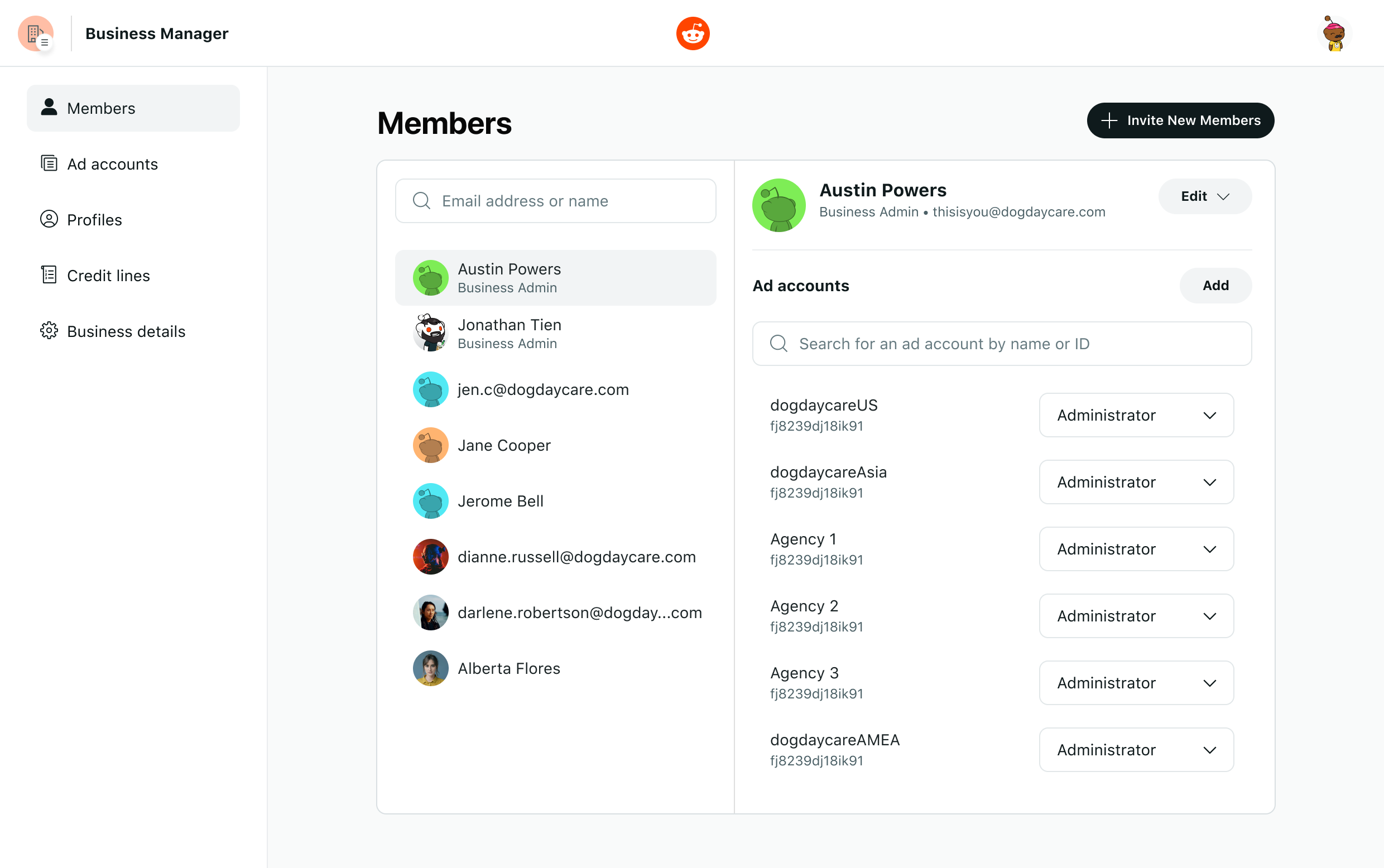 The business manager interface at launch, with a simple members list and basic account management.