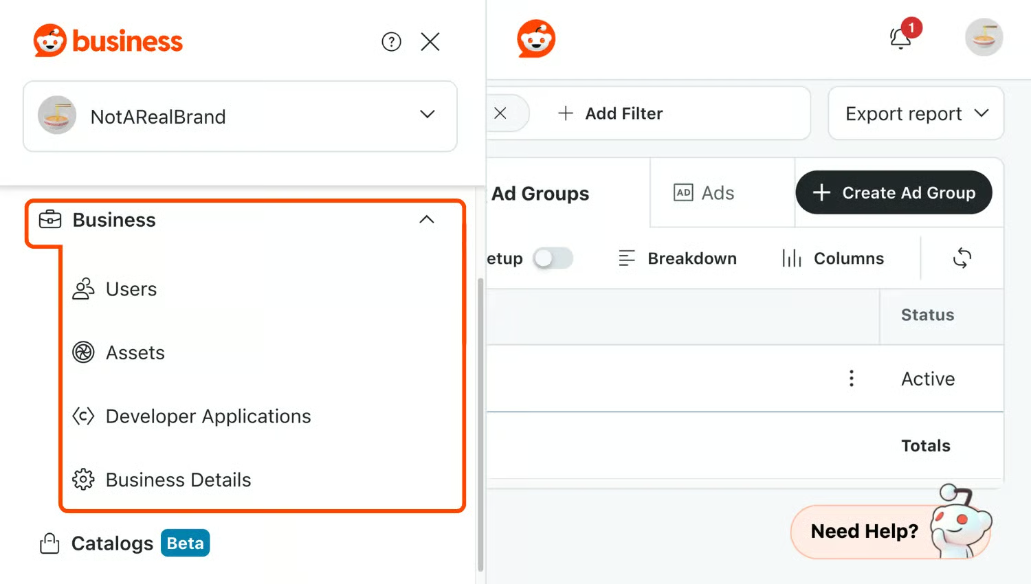 Early wireframes deconstructing an account ID into four separate entities: business, ad account, profile, and member.